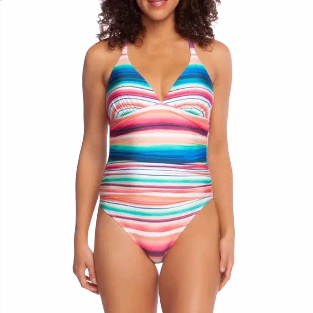La Blanca Solar Stripe One-Piece Swimsuit, Sz 8